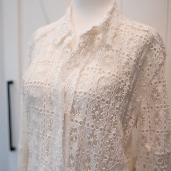 NWT Free People Women's White One Yesenia Floral Lace Crochet Button Maxi Top - Picture 12 of 14